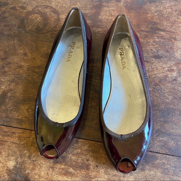 Prada High Gloss Patent Round toe Peep Toe Flats - Picture 5 of 8